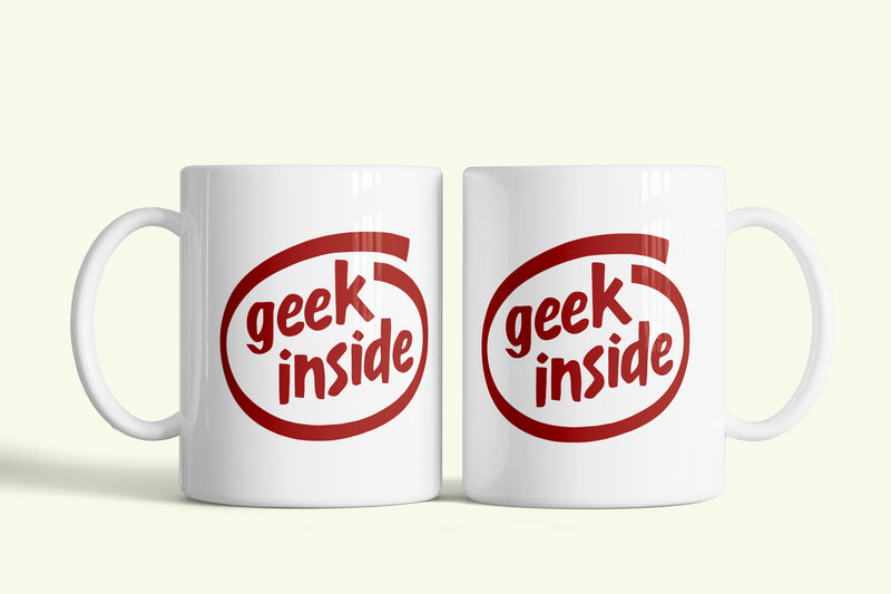 Geek inside bögre fehér, piros logóval, fehér kerámia, egyedi nyomtatott mintával