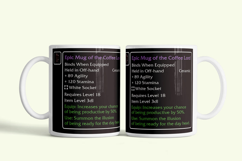World of Warcraft Epic item bögre, fehér kerámia, egyedi nyomtatott mintával