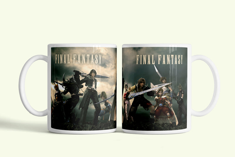 Final Fantasy bögre, fehér kerámia, egyedi nyomtatott mintával