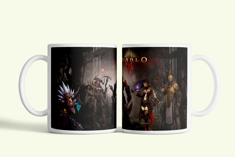 Diablo 3 bögre, fehér kerámia, egyedi nyomtatott mintával