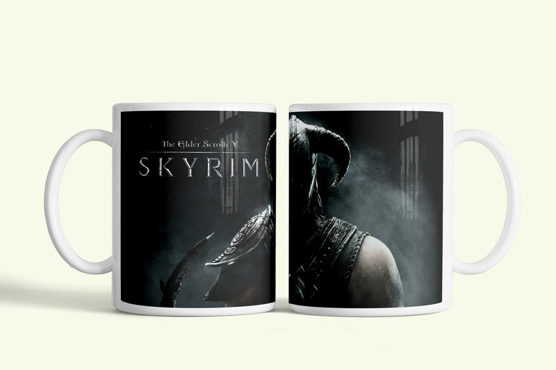Skyrim bögre, fehér kerámia, egyedi nyomtatott mintával
