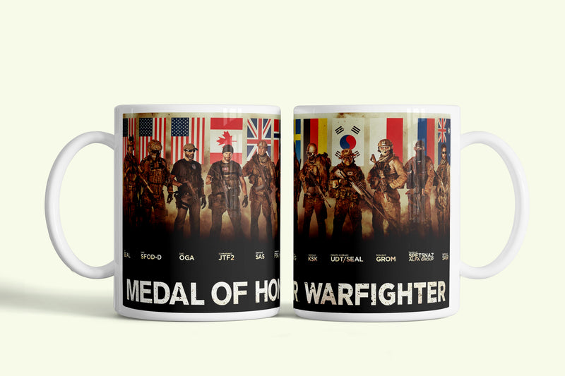 Medal of Honor bögre, fehér kerámia, egyedi nyomtatott mintával