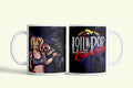 Lollipop Chainsaw bögre fekete, láncfűrészes Julievel, fehér kerámia, egyedi nyomtatott mintával