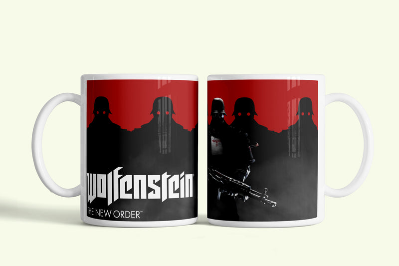 Wolfenstein - The New Order bögre piros, katonákkal, fehér kerámia, egyedi nyomtatott mintával