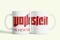 Wolfenstein - The New Order bögre fehér, piros logóval, fehér kerámia, egyedi nyomtatott mintával