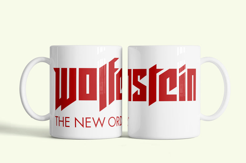 Wolfenstein - The New Order bögre fehér, piros logóval, fehér kerámia, egyedi nyomtatott mintával