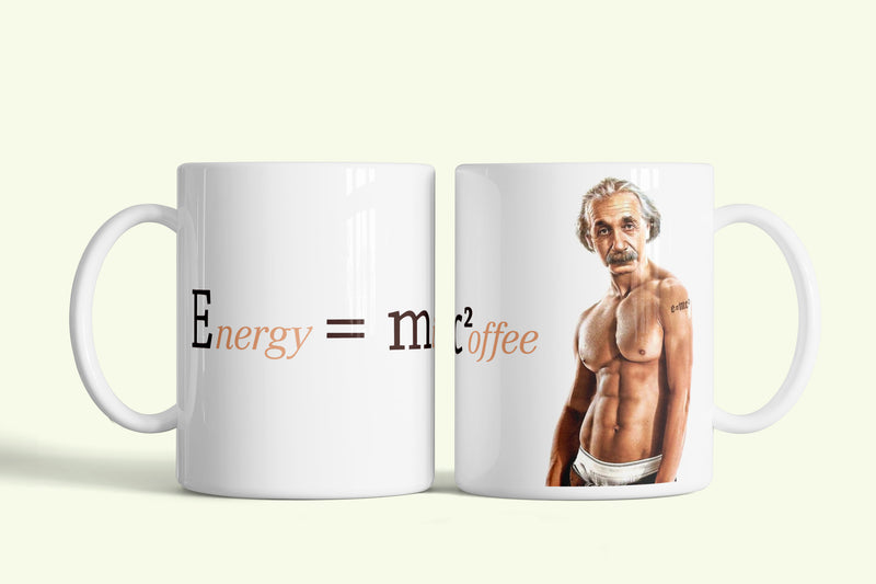 Einstein relativitás elmélet bögre, fehér kerámia, egyedi nyomtatott mintával