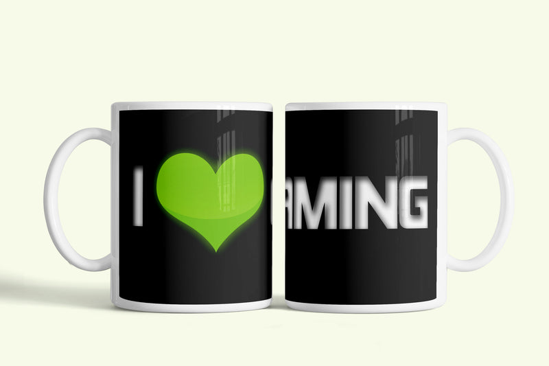 I love gaming bögre, fehér kerámia, egyedi nyomtatott mintával
