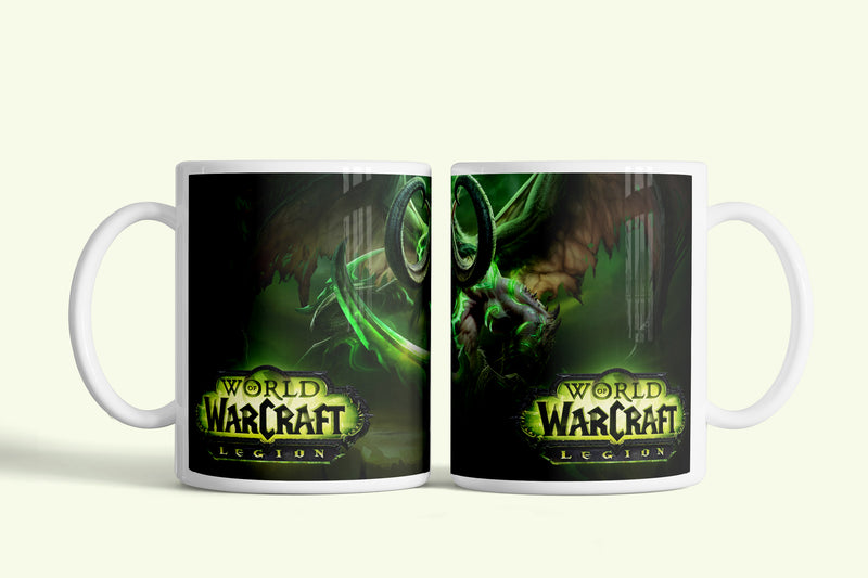 World of Warcraft bögre zöld Legion jelenettel, fehér kerámia, egyedi nyomtatott mintával