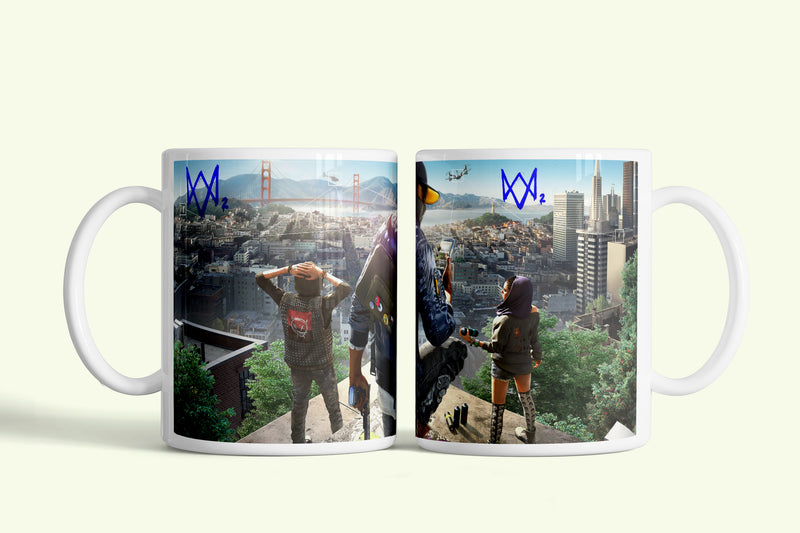 Watch Dogs bögre, fehér kerámia, egyedi nyomtatott mintával
