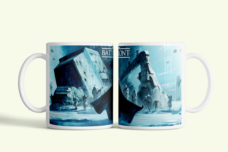 Star Wars Battlefront bögre havas AT-AT lépegetővel, fehér kerámia, egyedi nyomtatott mintával