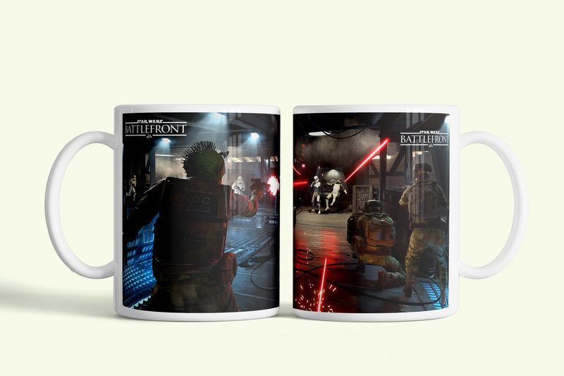 Star Wars Battlefront bögre lézeres tűzharccal, fehér kerámia, egyedi nyomtatott mintával