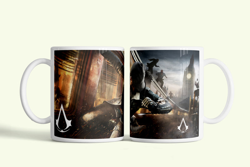 Assassin's Creed bögre Syndicate londoni jelenettel, fehér kerámia, egyedi nyomtatott mintával