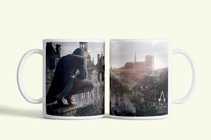 Assassin's Creed bögre Unity párizsi tetőkkel, fehér kerámia, egyedi nyomtatott mintával