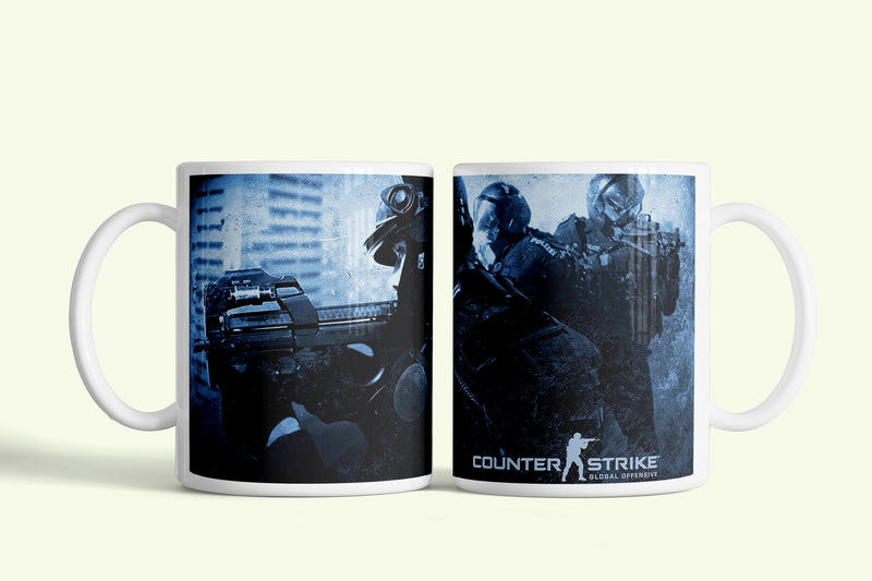 Counter-Strike: Global Offensive bögre kék kommandósokkal, fehér kerámia, egyedi nyomtatott mintával