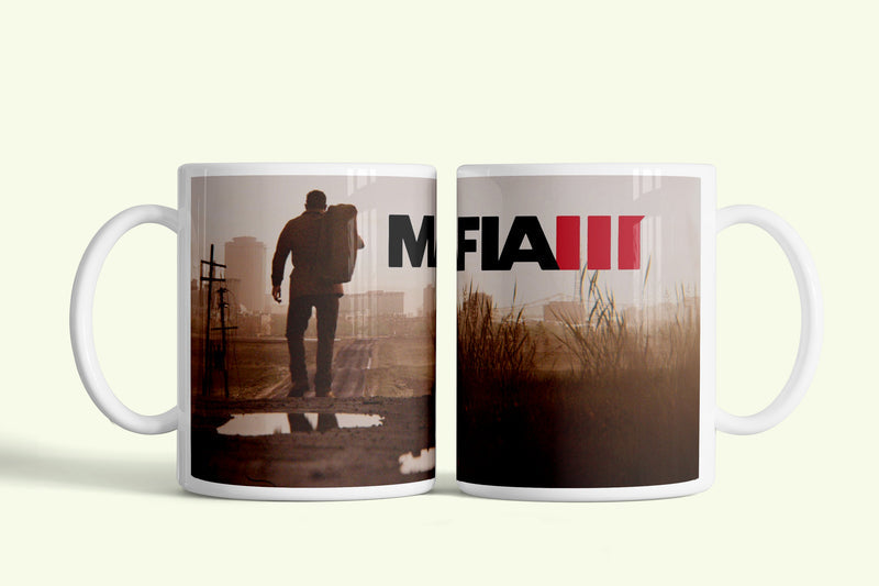 Mafia 3 bögre sziluettes naplementével, fehér kerámia, egyedi nyomtatott mintával