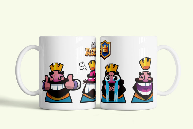Clash Royale bögre fehér, nevető-síró királyokkal, fehér kerámia, egyedi nyomtatott mintával