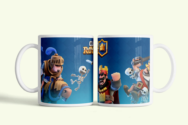Clash Royale bögre kék harcos jelenettel, fehér kerámia, egyedi nyomtatott mintával