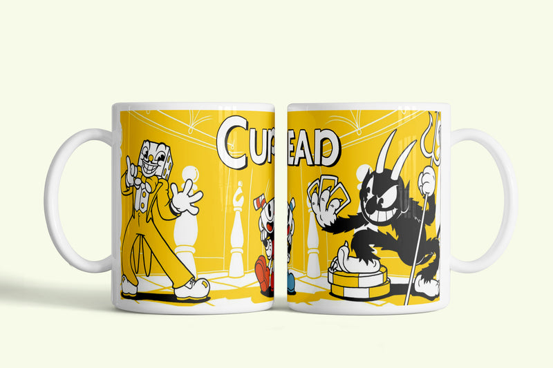 Cuphead bögre, fehér kerámia, egyedi nyomtatott mintával