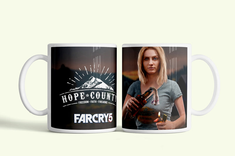 Far Cry 5 Mary May bögre, fehér kerámia, egyedi nyomtatott mintával