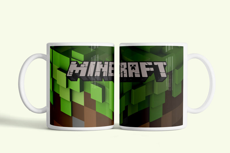 Minecraft bögre zöld kockás logóval, fehér kerámia, egyedi nyomtatott mintával