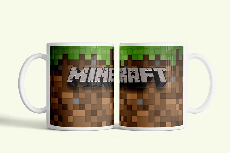 Minecraft bögre fűkocka mintával, fehér kerámia, egyedi nyomtatott mintával