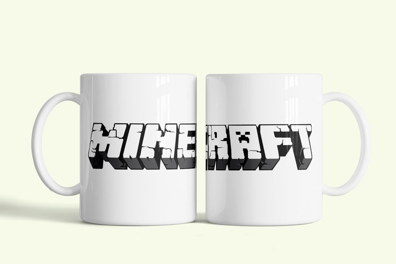 Minecraft bögre fehér, fekete logóval, fehér kerámia, egyedi nyomtatott mintával