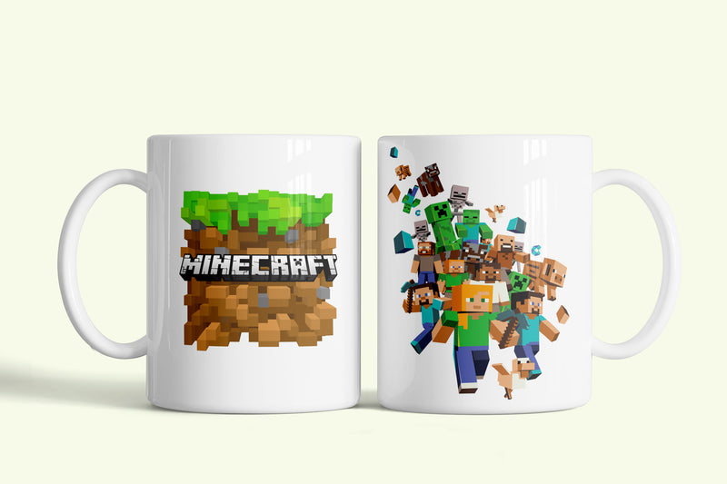 Minecraft bögre logóval és Steve-vel, fehér kerámia, egyedi nyomtatott mintával