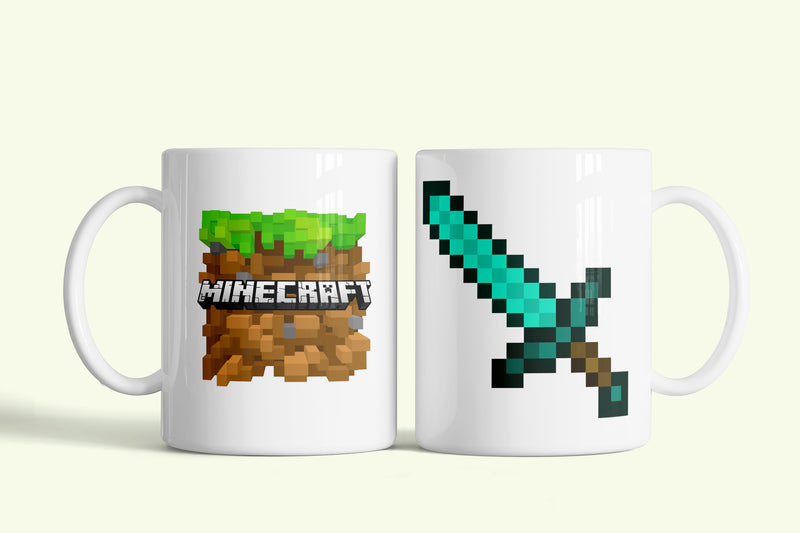 Minecraft bögre gyémánt karddal, fehér kerámia, egyedi nyomtatott mintával
