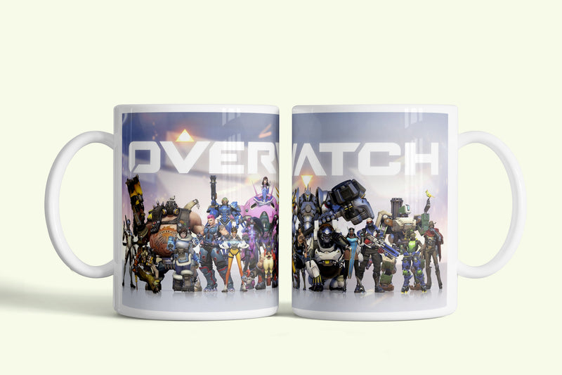 Overwatch bögre hősök csoportképével, fehér kerámia, egyedi nyomtatott mintával