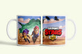 Brawl Stars bögre Shelly és Colt sivatagi jelenettel, fehér kerámia, egyedi nyomtatott mintával