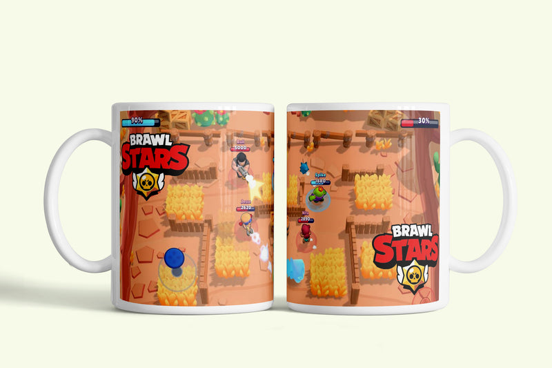 Brawl Stars bögre pályás játékjelenettel, fehér kerámia, egyedi nyomtatott mintával