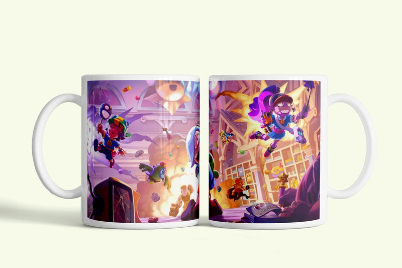 Brawl Stars bögre lila akciójelenettel, fehér kerámia, egyedi nyomtatott mintával