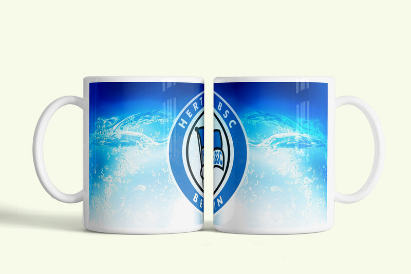 Hertha BSC bögre, fehér kerámia, egyedi nyomtatott mintával