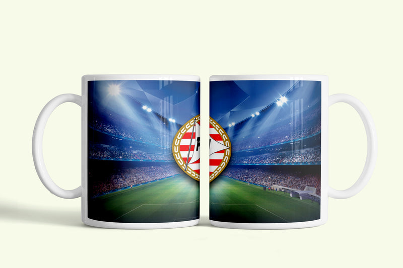 PSV Eindhoven bögre, fehér kerámia, egyedi nyomtatott mintával